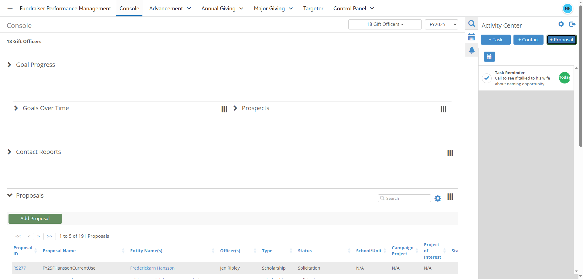 Step #3: This will open the Activity Center. Next, click on the "+Proposal" button.