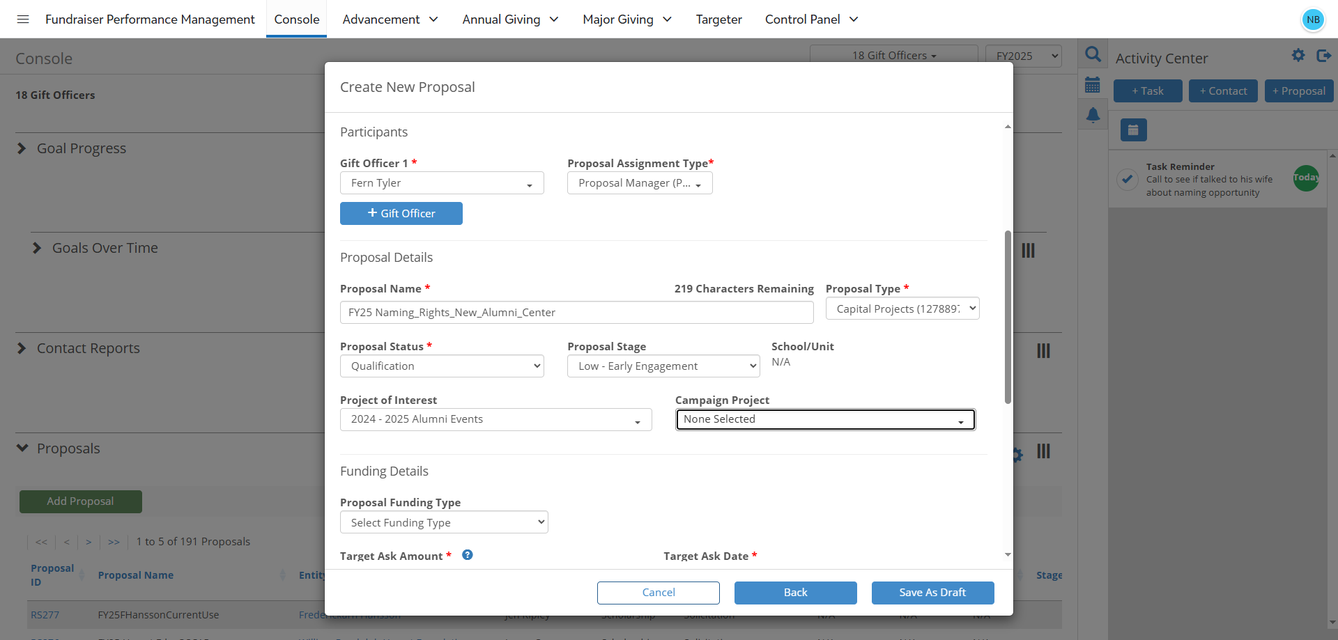 Step #18: Campaign Project Field This field can be used to associate the proposal with a specific campaign.