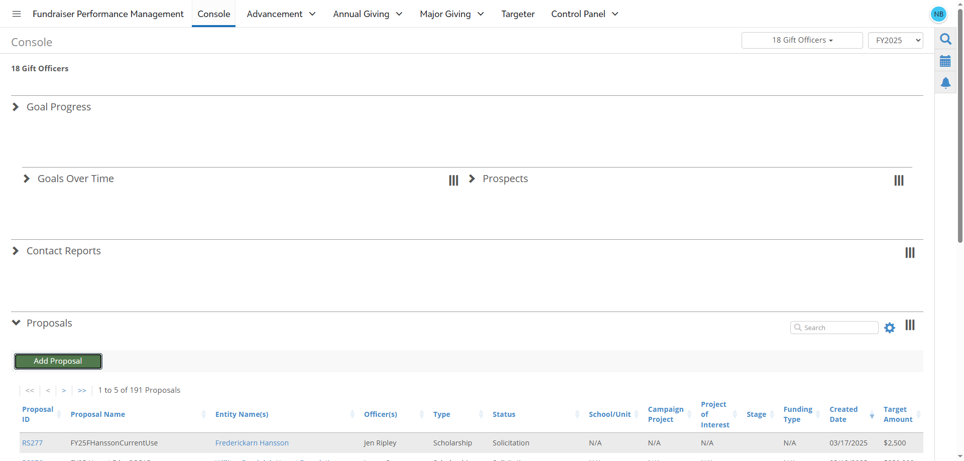 Step #1: From the Console, navigate to the Proposals viewport and Click on the "Add Proposal" button.