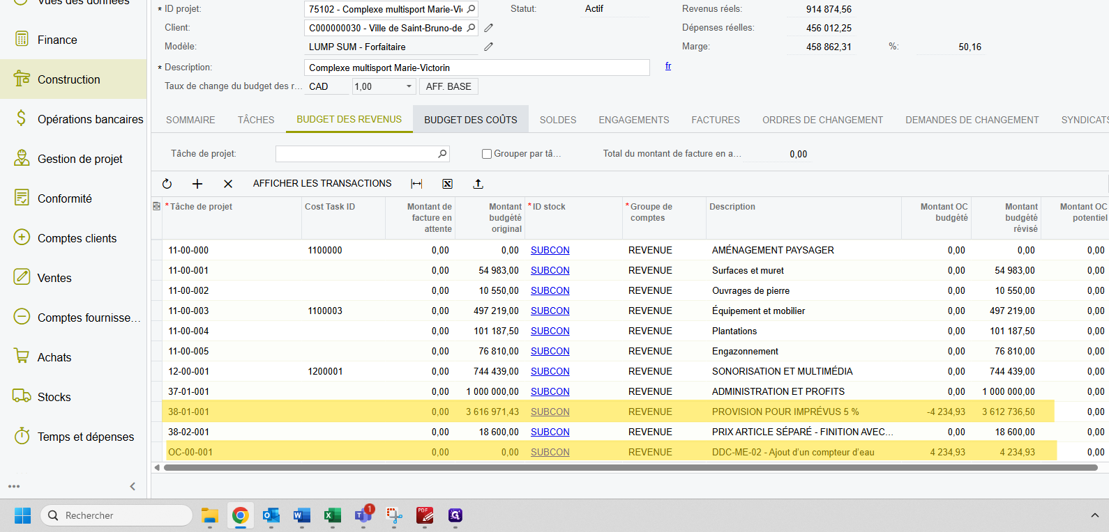 Step #12: Cliquez sur "BUDGET DES COÛTS"