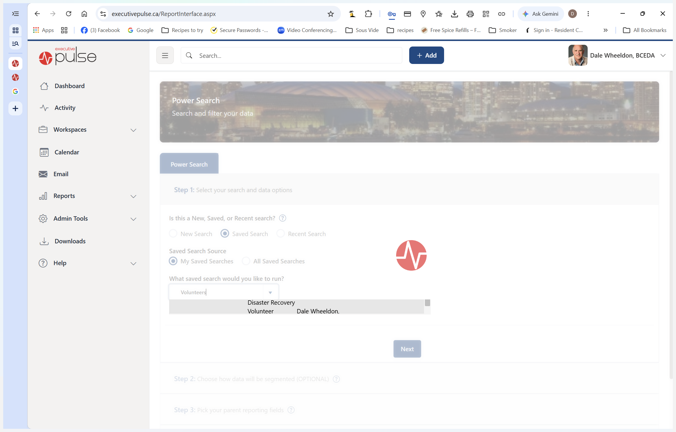 Step #31: Select your Disaster Recovery Volunteers report and run the search to locate contacts for required regions.