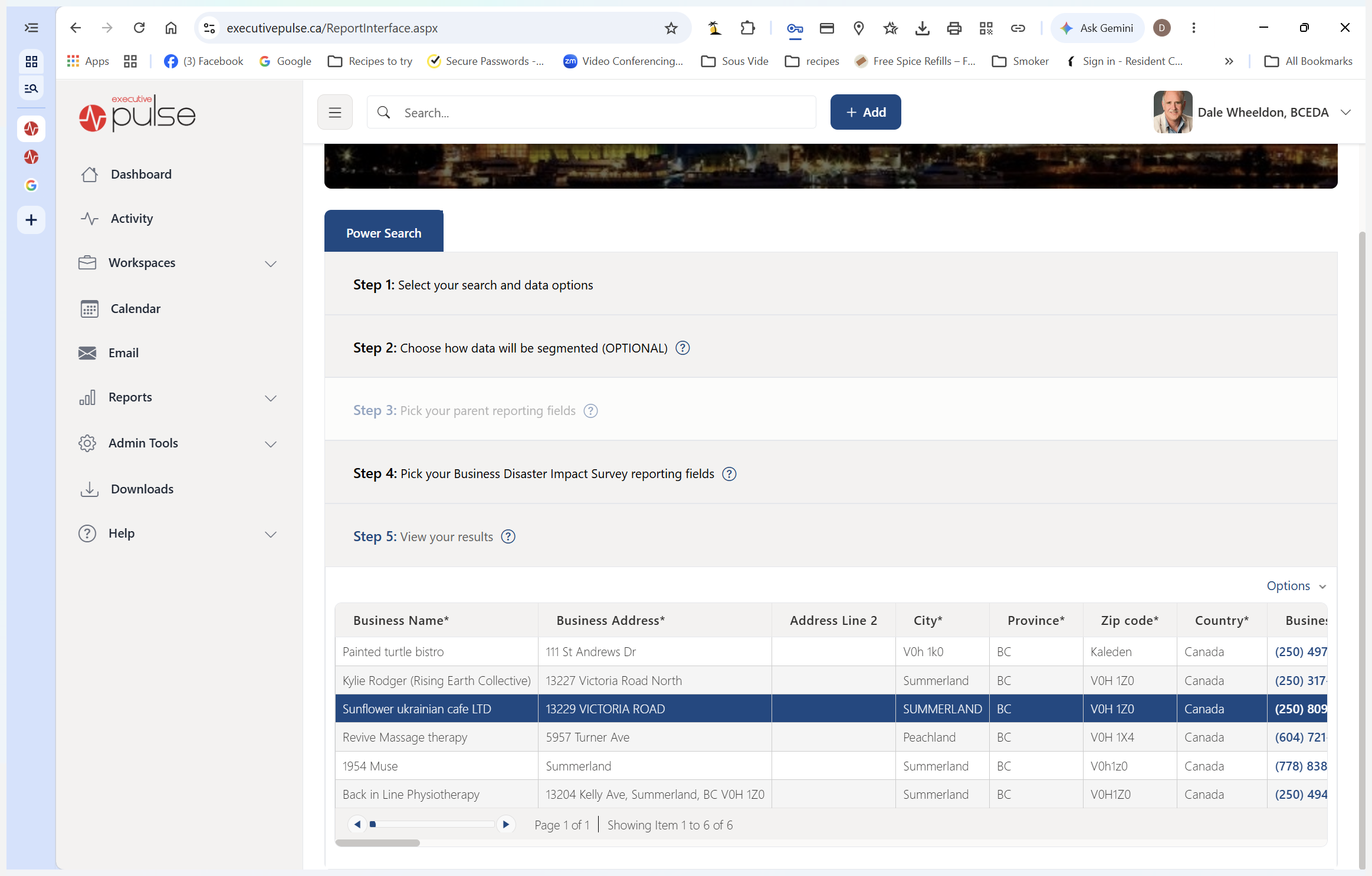 Step #16: Click on the relevant business name in the report results to open its detailed survey view.