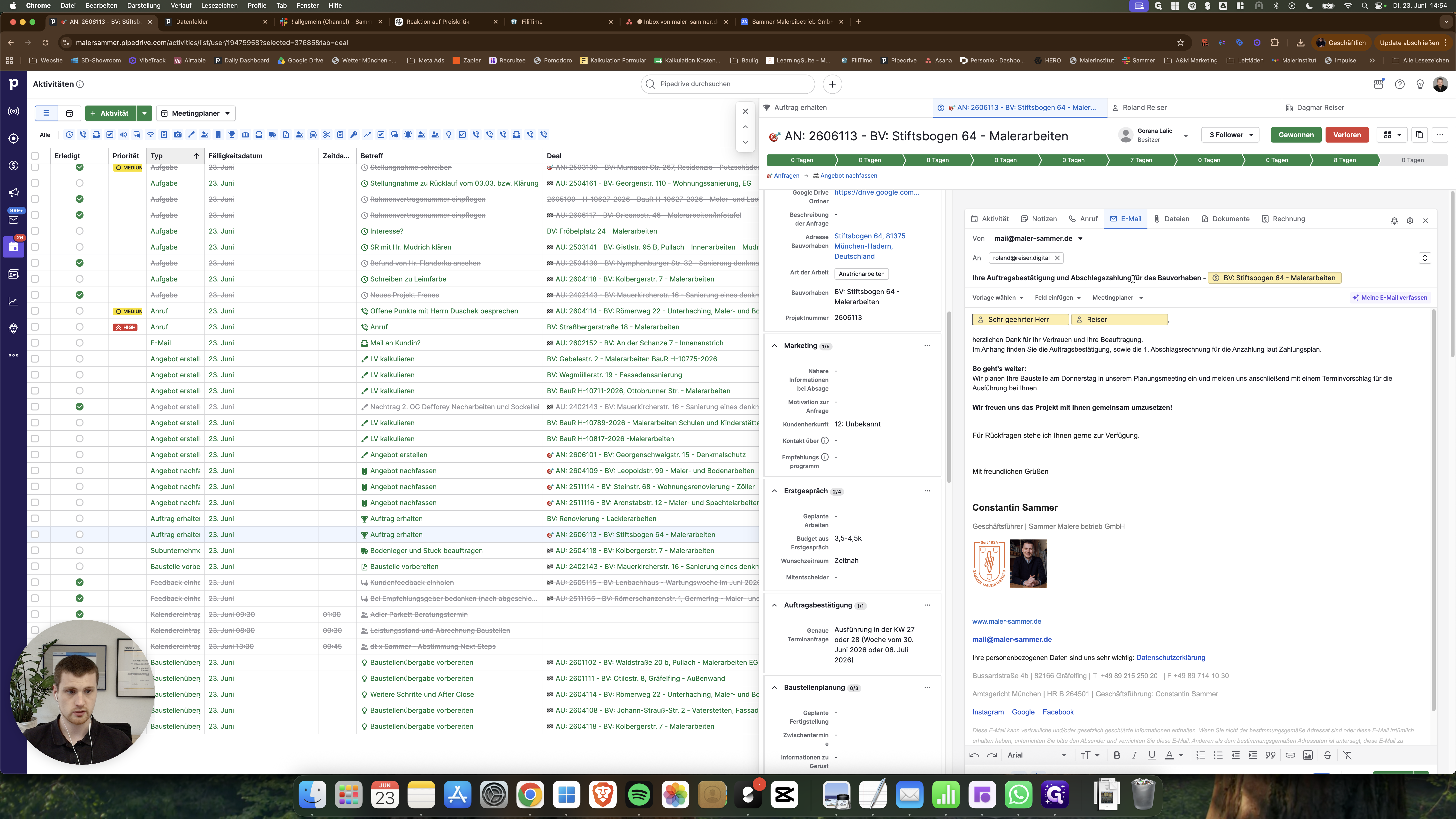 Step #43: Überarbeiten Sie den E-Mail-Text und informieren Sie den Kunden über den nächsten Schritt (z. B. Einplanung im Termin-Meeting am Donnerstag).