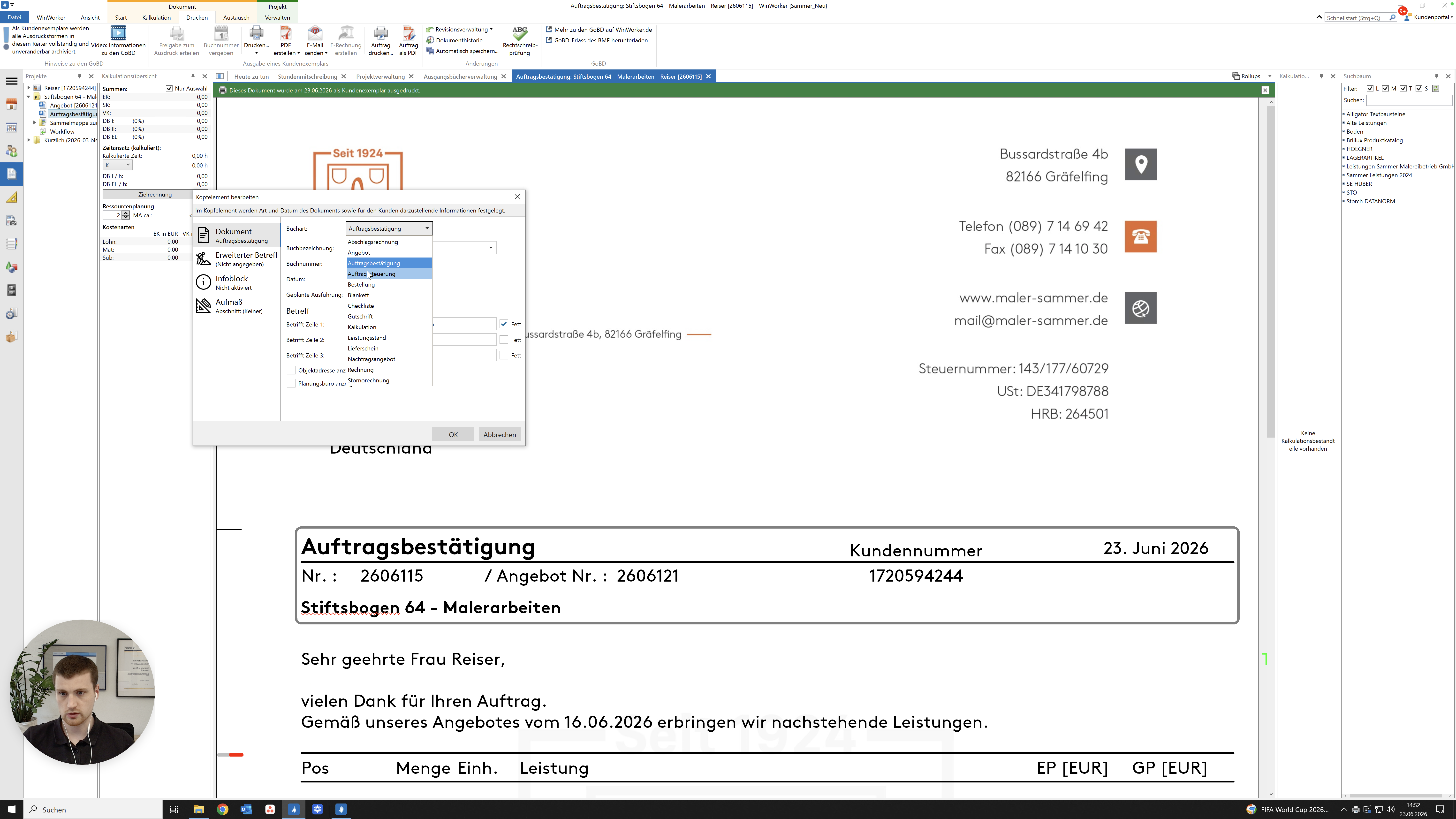 Step #32: Wählen Sie als neue Dokumentenart Auftragssteuerung aus dem Dropdown aus.