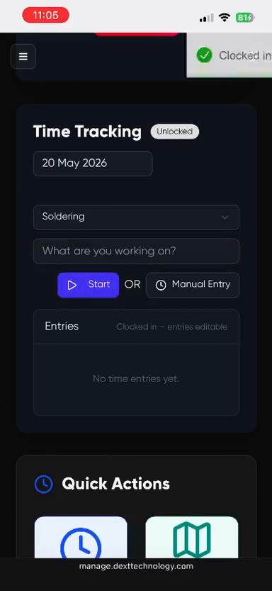 Step #5: Tap the What are you working on? field and type a brief description of your task, such as "Soldering boards".