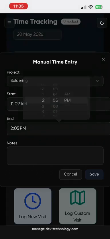 Step #11: Review your project and notes, then tap Save to submit the manual entry.