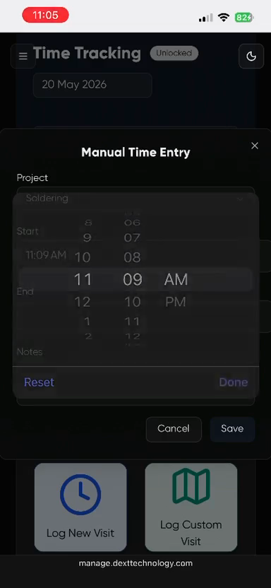 Step #10: Tap End, adjust the time dials (including the AM/PM toggle) to reflect when you finished, and tap Done.