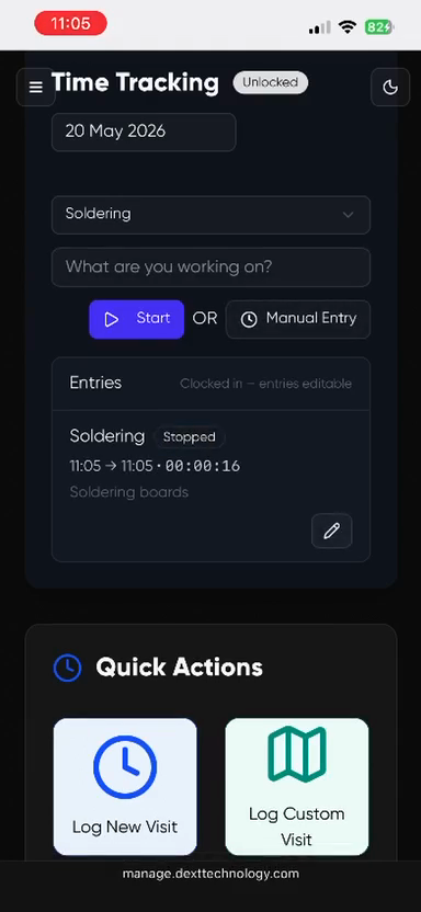 Step #8: From the Time Tracking interface, tap Manual Entry.