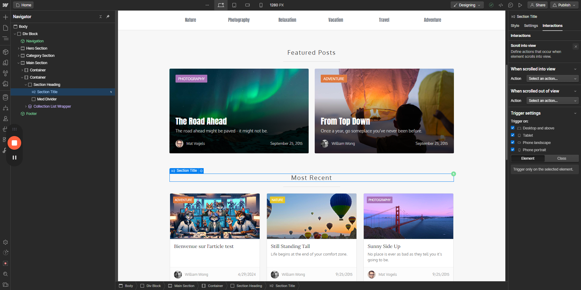 Step #7: Click "When scrolled out of view"