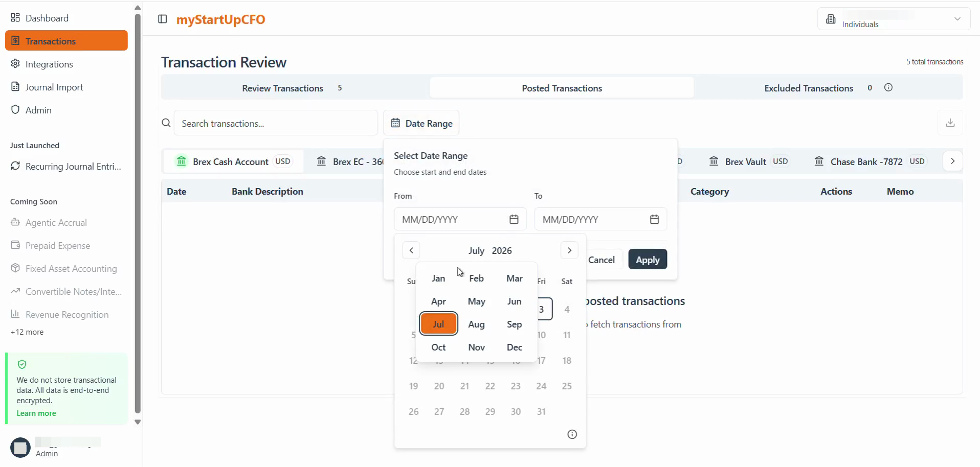 Step #4: Choose the desired month from the calendar dropdown, then select the start date and end date from the calendar.