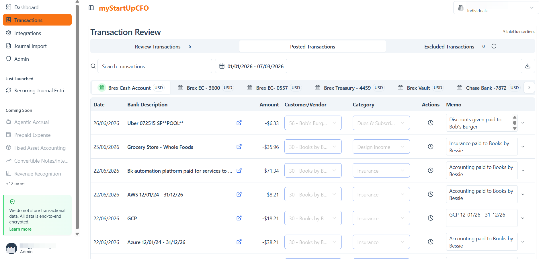 Step #6: The Posted Transactions list will now display all transactions that fall within the selected date range.