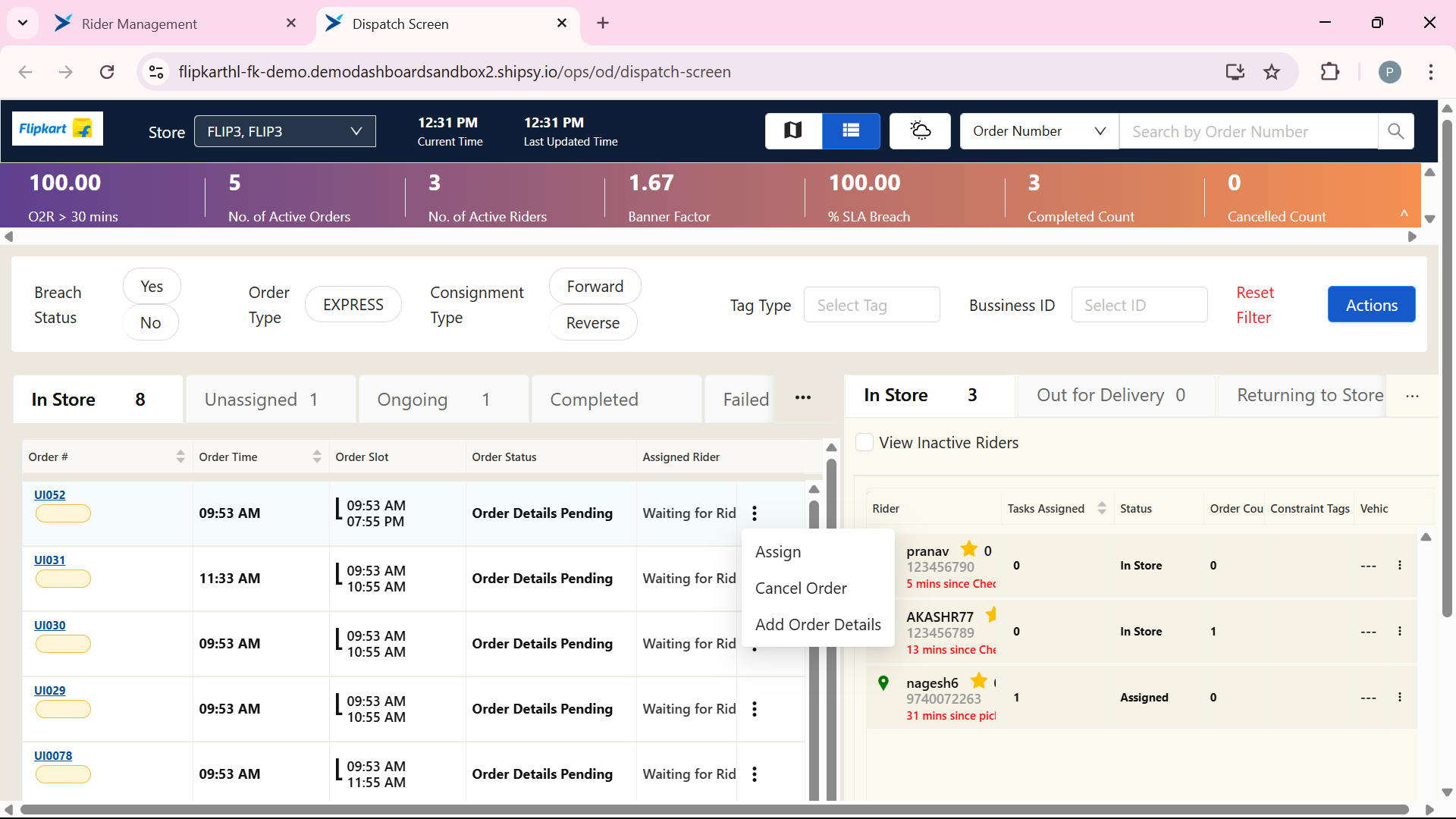 Step #7: Click on options to assign the order to rider
