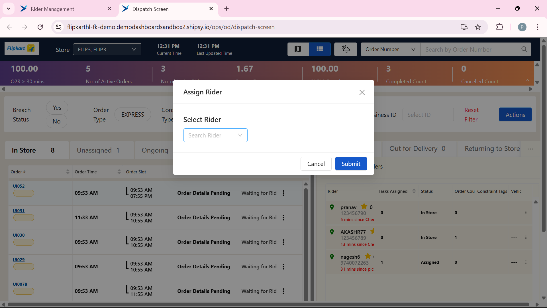 Step #9: After click on Assign. A new Window appears Click on "Search Rider" there we can selects the rider