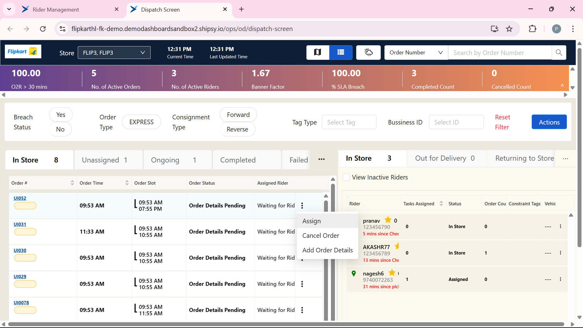 Step #8: Click on "Assign" to assign the order to rider