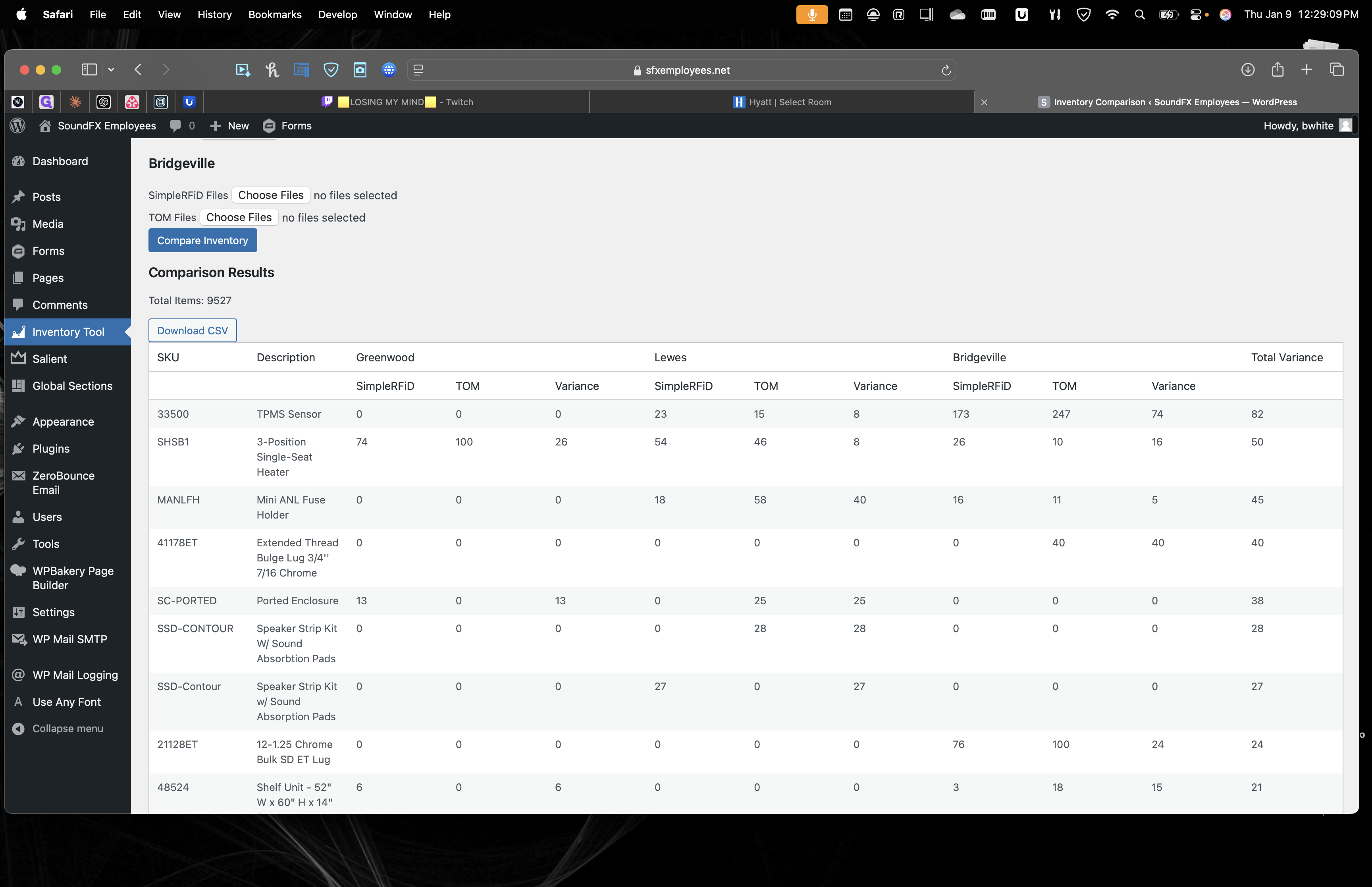 Step #6: The system will process the information, and you'll receive a preview of the output. You'll see 9,527 items, the variances for each location, and you can download a CSV file for that location.