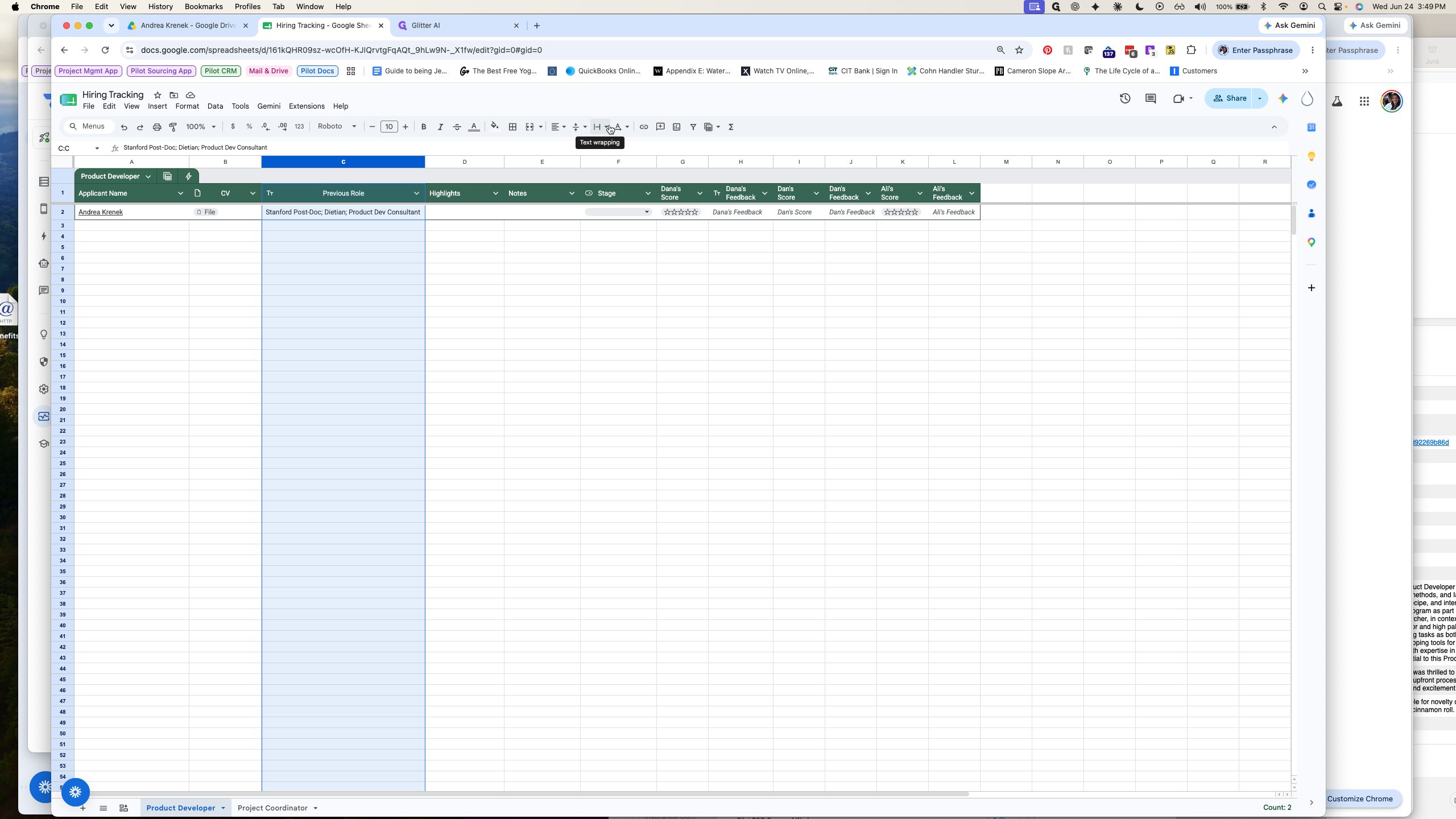 Step #25: If the text exceeds the cell width, click the text wrapping icon in the toolbar and select Wrap.