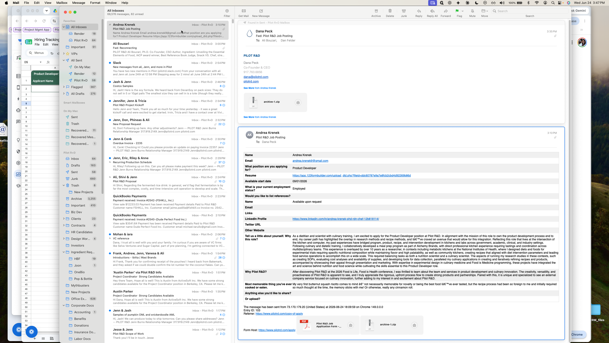 Step #4: Open the email containing the new job application.