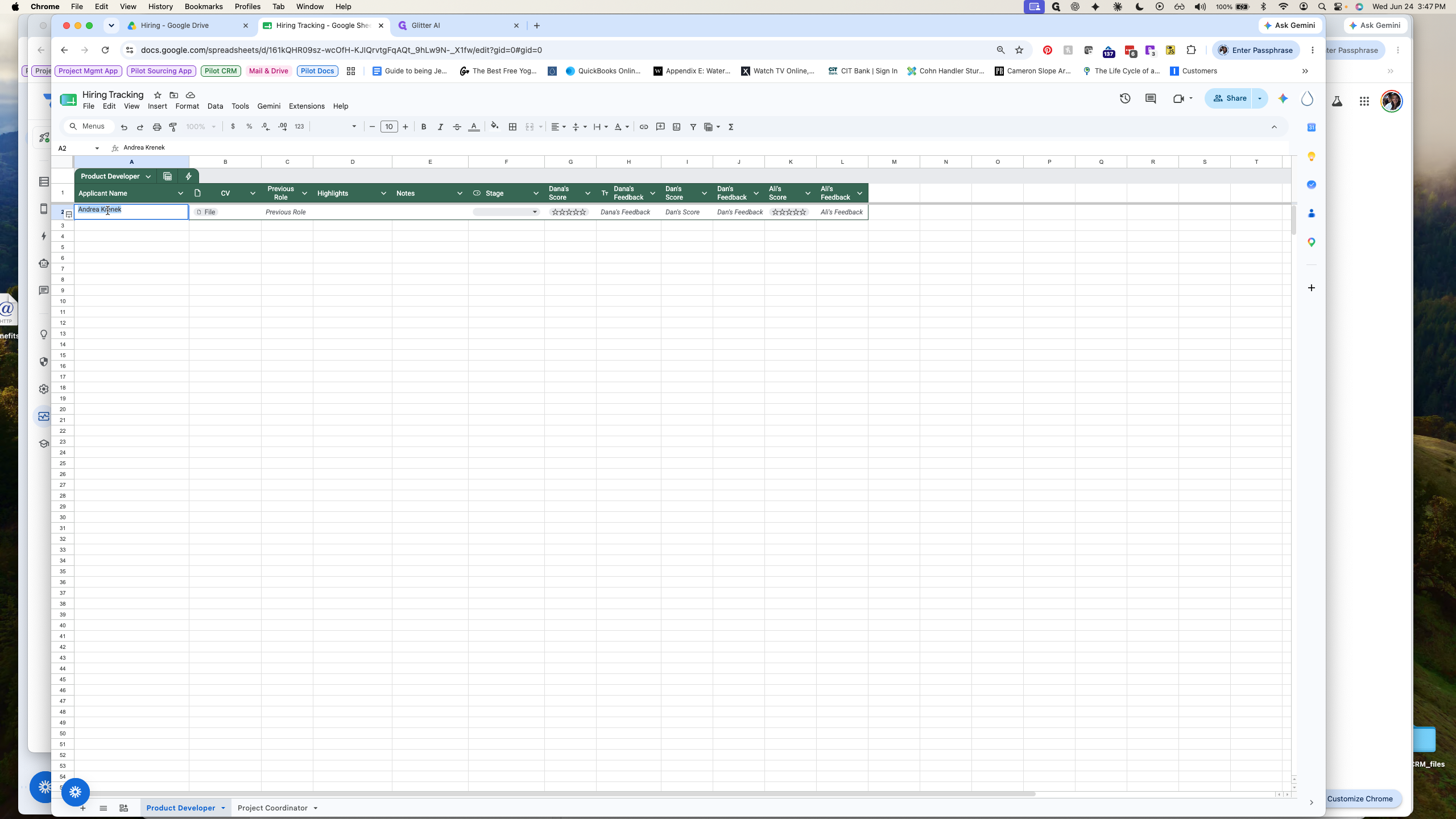 Step #10: Right-click the cell containing the applicant's name in the spreadsheet.
