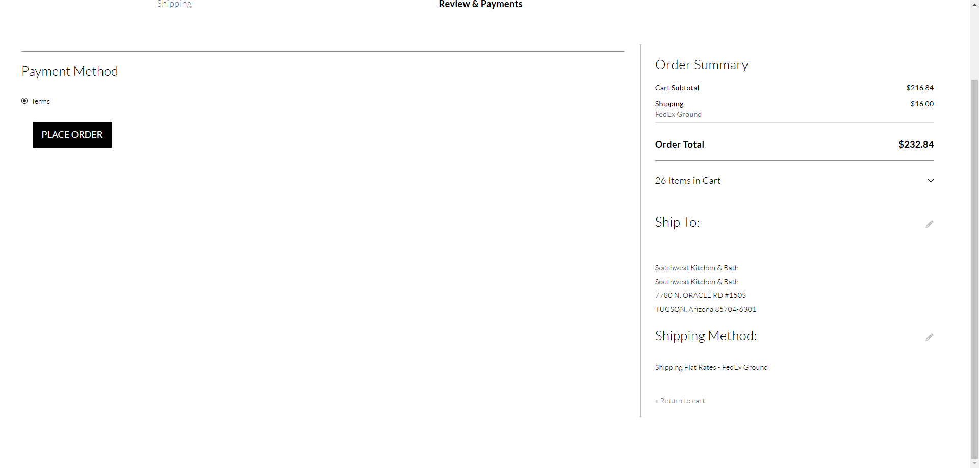 Step #27: Click on "PLACE ORDER" The payment method will always be terms.
