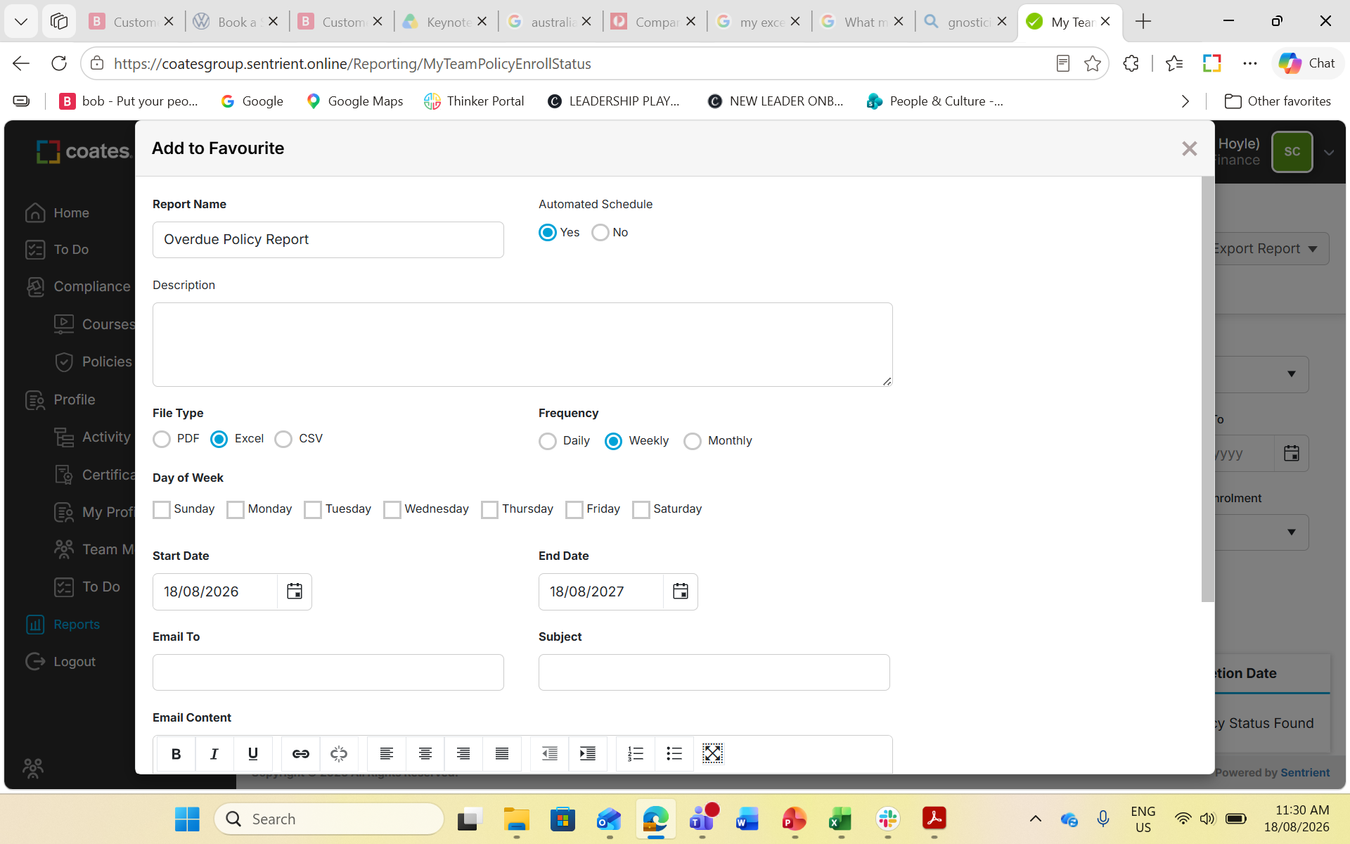 Step #26: Select the delivery frequency (e.g., Weekly on Mondays) and define the start and end dates.