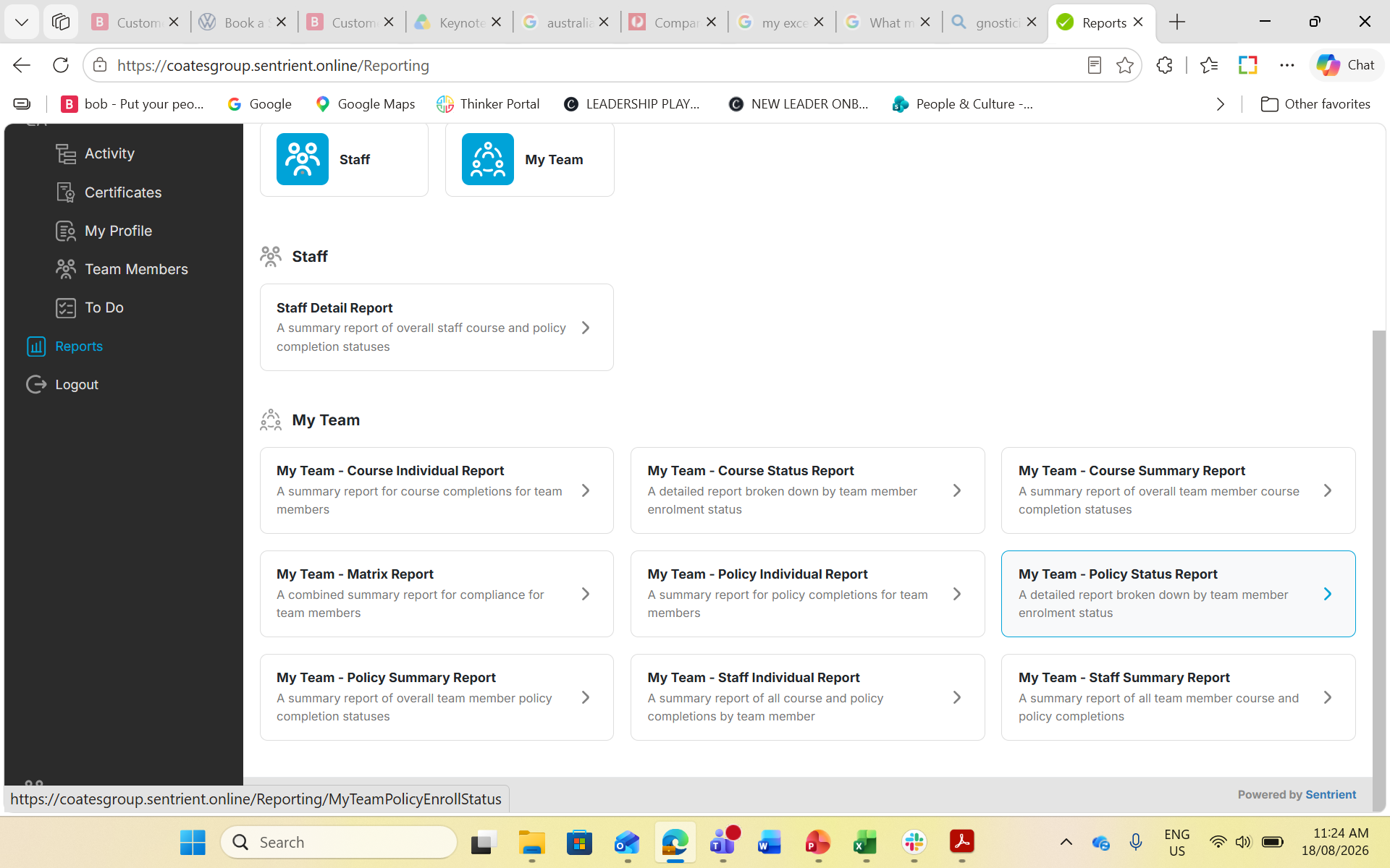 Step #8: Click My Team - Policy Status Report (or Course Status Report) to analyze your team's compliance.