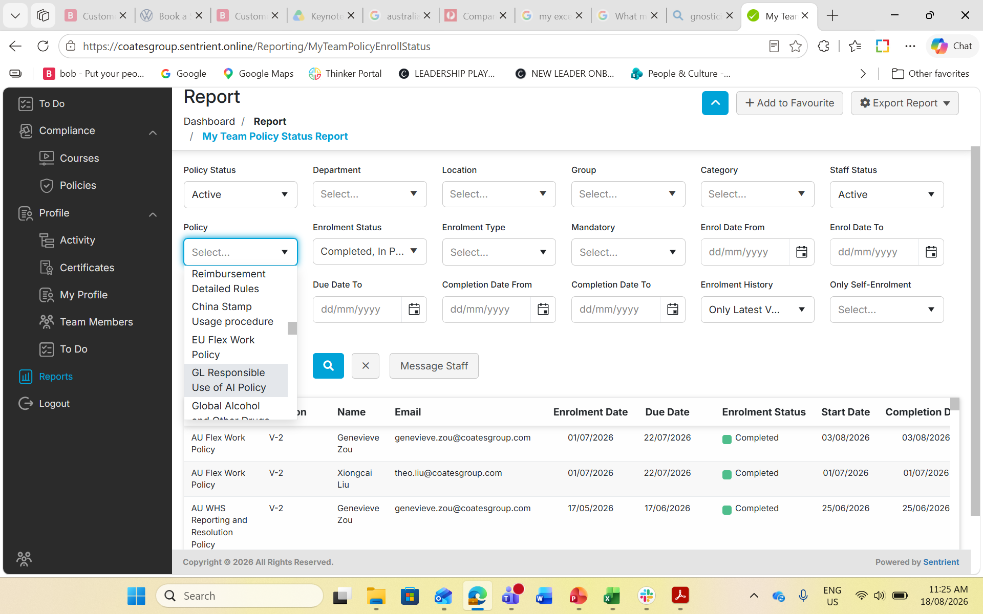 Step #11: Select the desired policy or course from the list.