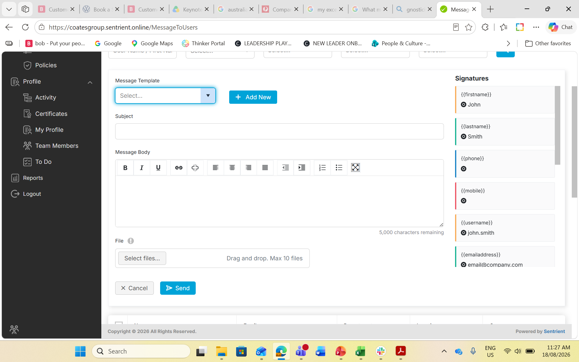 Step #16: Click the Message Template dropdown to use a pre-written message.