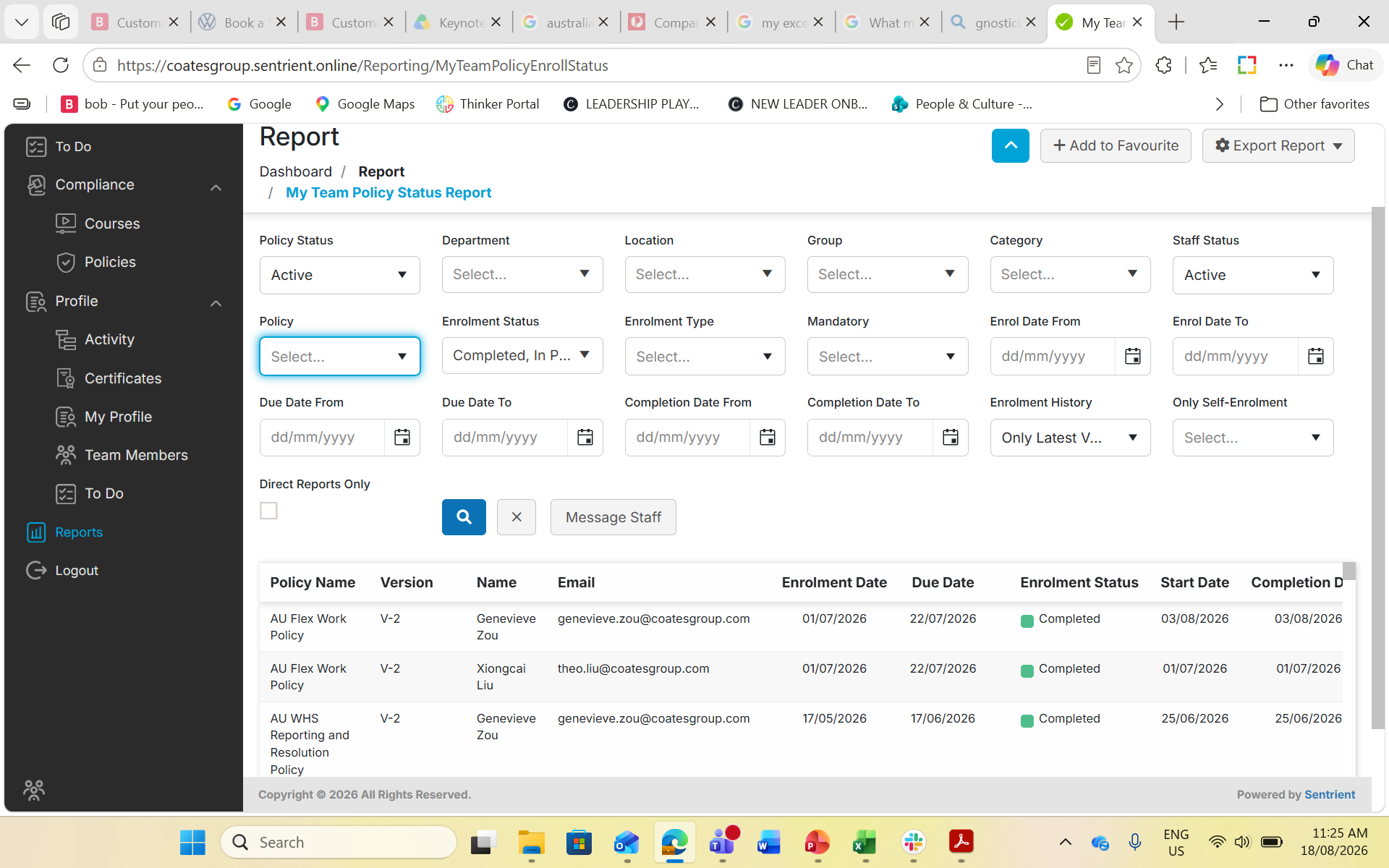 Step #10: Open the Policy or Course dropdown to focus on a specific requirement.
