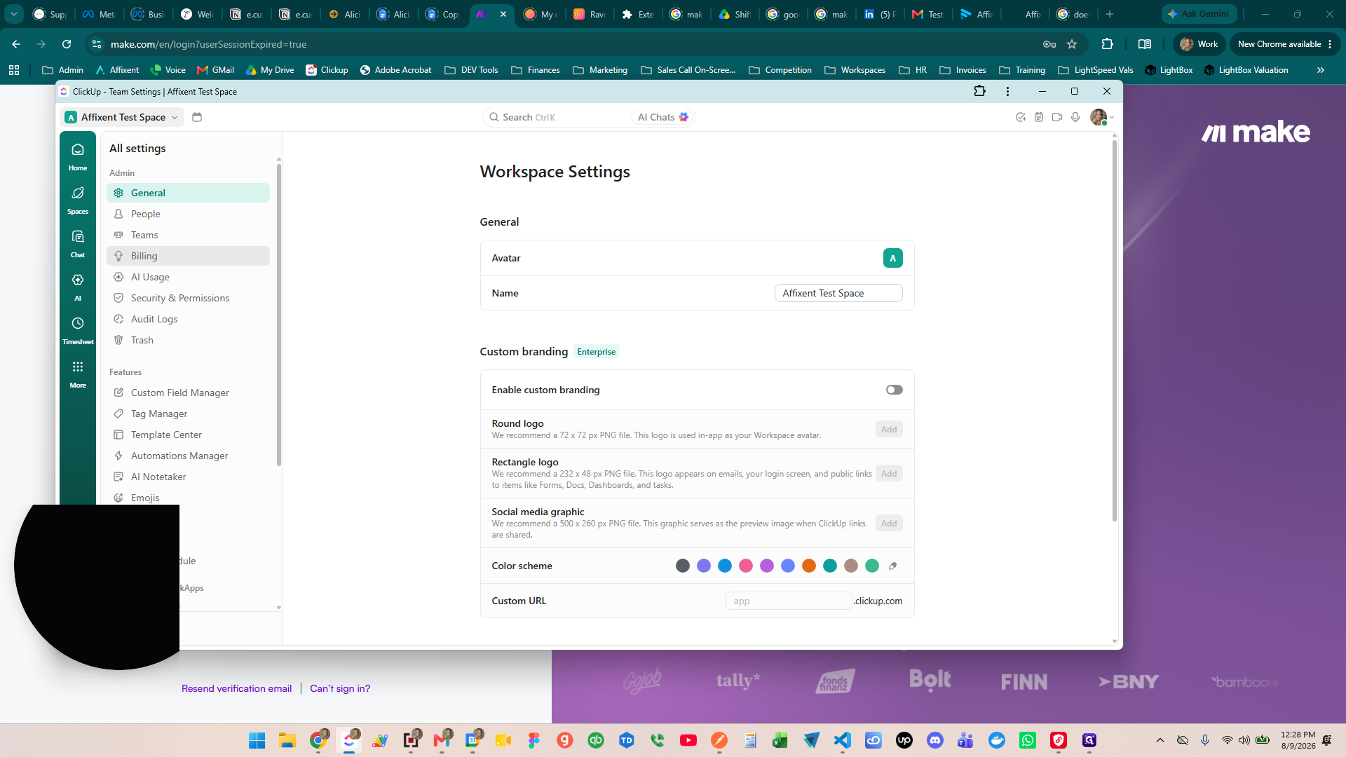 Step #10: Click Billing to view the distinct subscription plan for this isolated workspace.