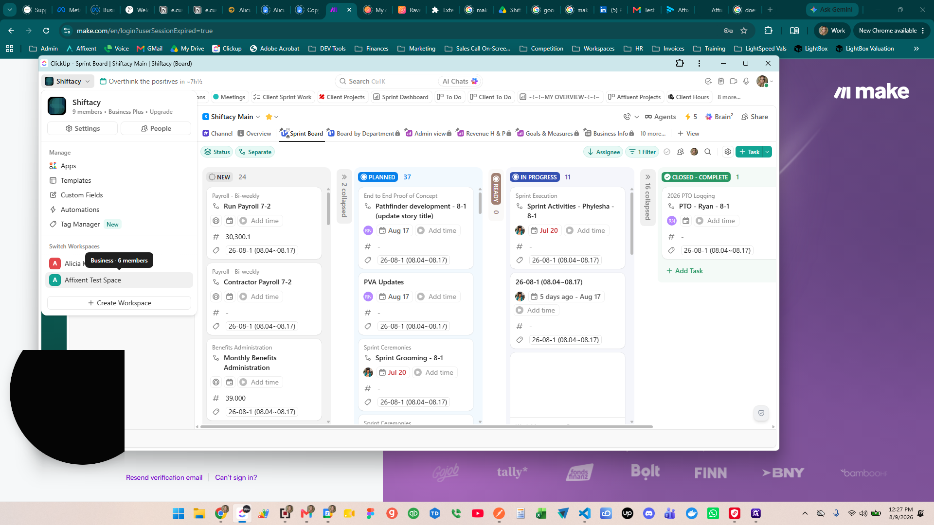 Step #7: Select an alternate workspace from the list to switch environments.