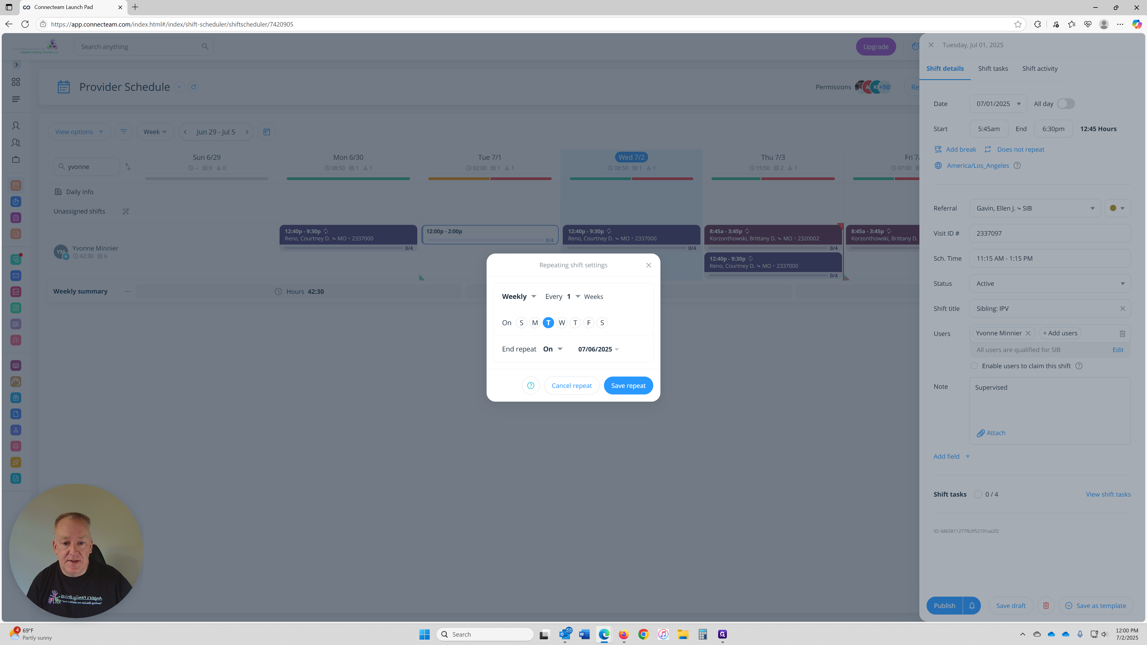 Step #18: Click to 'End repeat on ▼, then select your Visit Plan Ending Date, which is the last day this referral expires on.