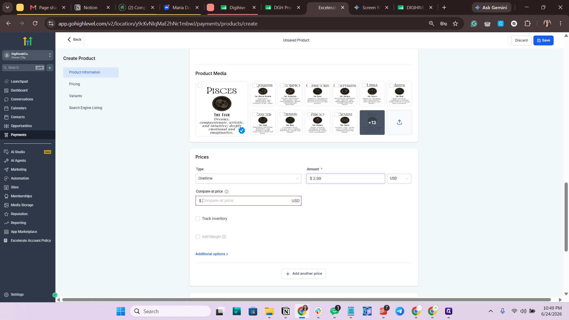 Step #47: Click the Compare-at price field.
