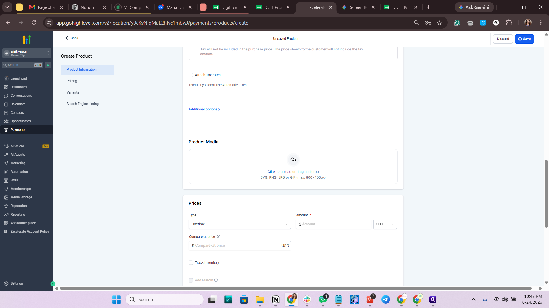 Step #37: Click the Click to upload or drag and drop area under Product Media.