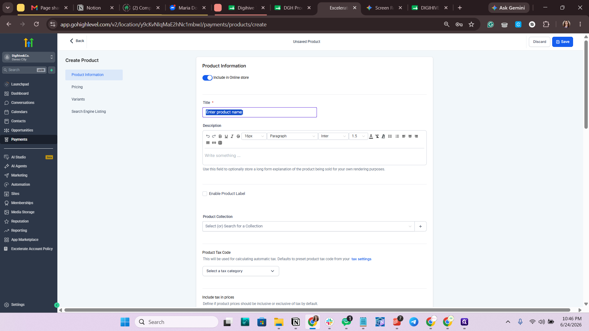 Step #14: Click inside the Product Name input field.