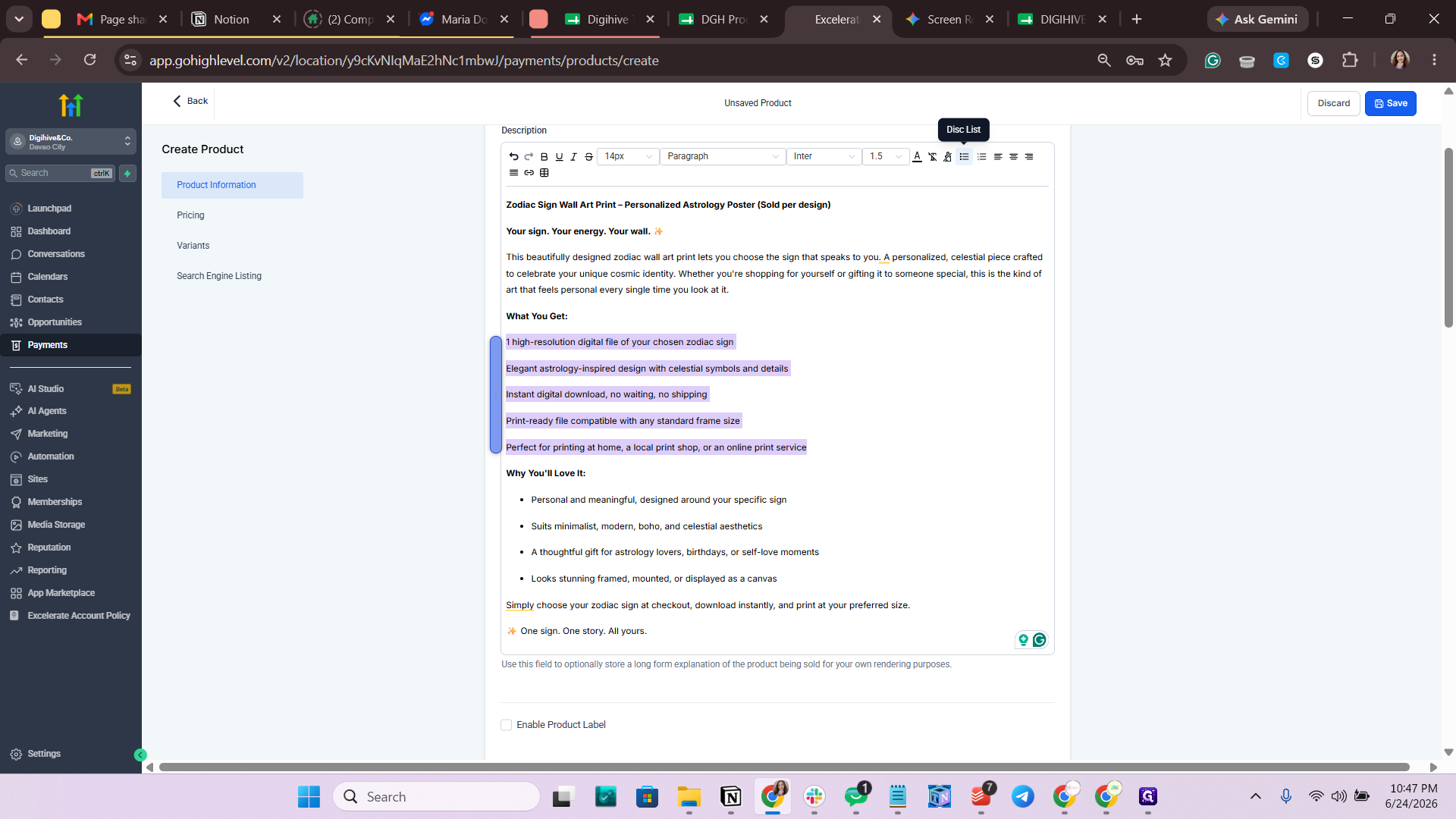 Step #32: Click the Bulleted List icon to format them.