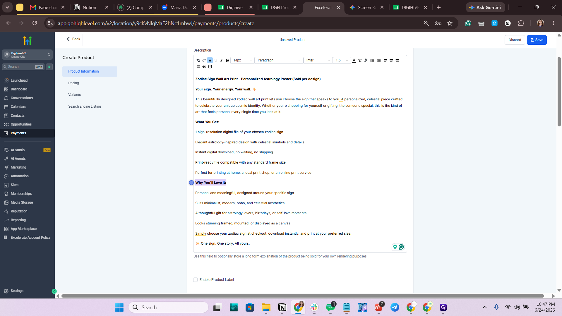 Step #29: Highlight the list of features under "Why You'll Love It:".