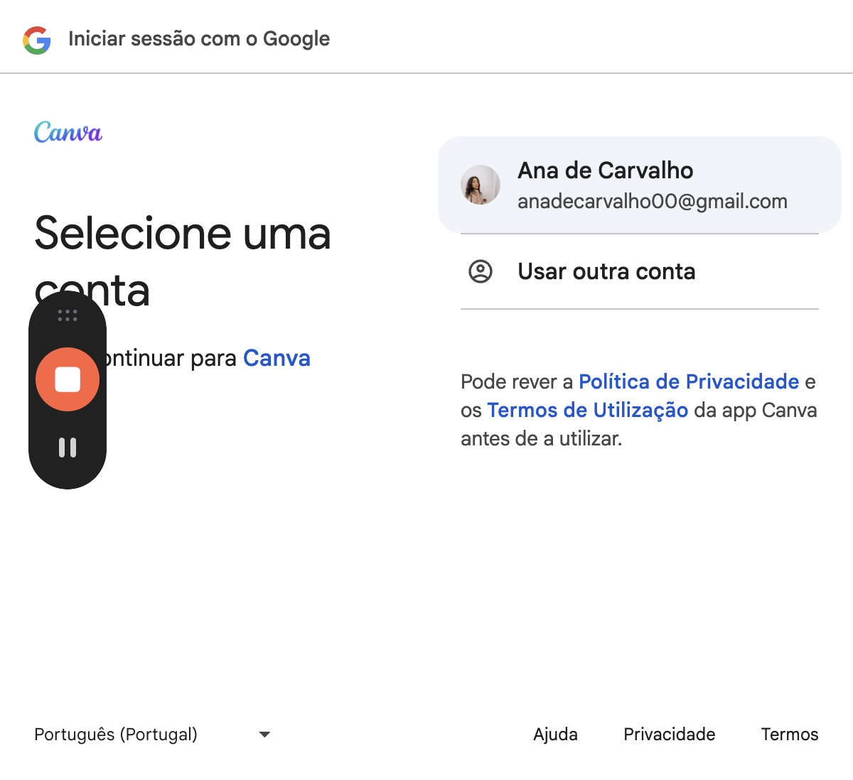 Step #3: Cliquem em "anadecarvalho00@gmail.com"