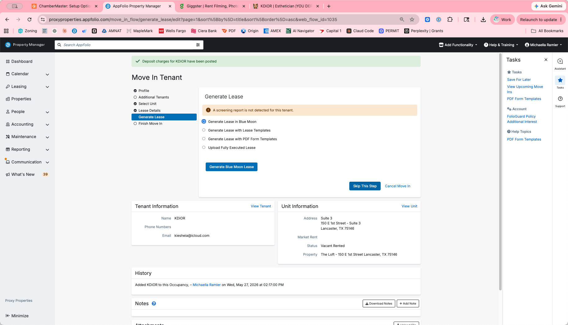 Step #14: If your lease document is already signed or managed externally, click Skip This Step on the Generate Lease screen.