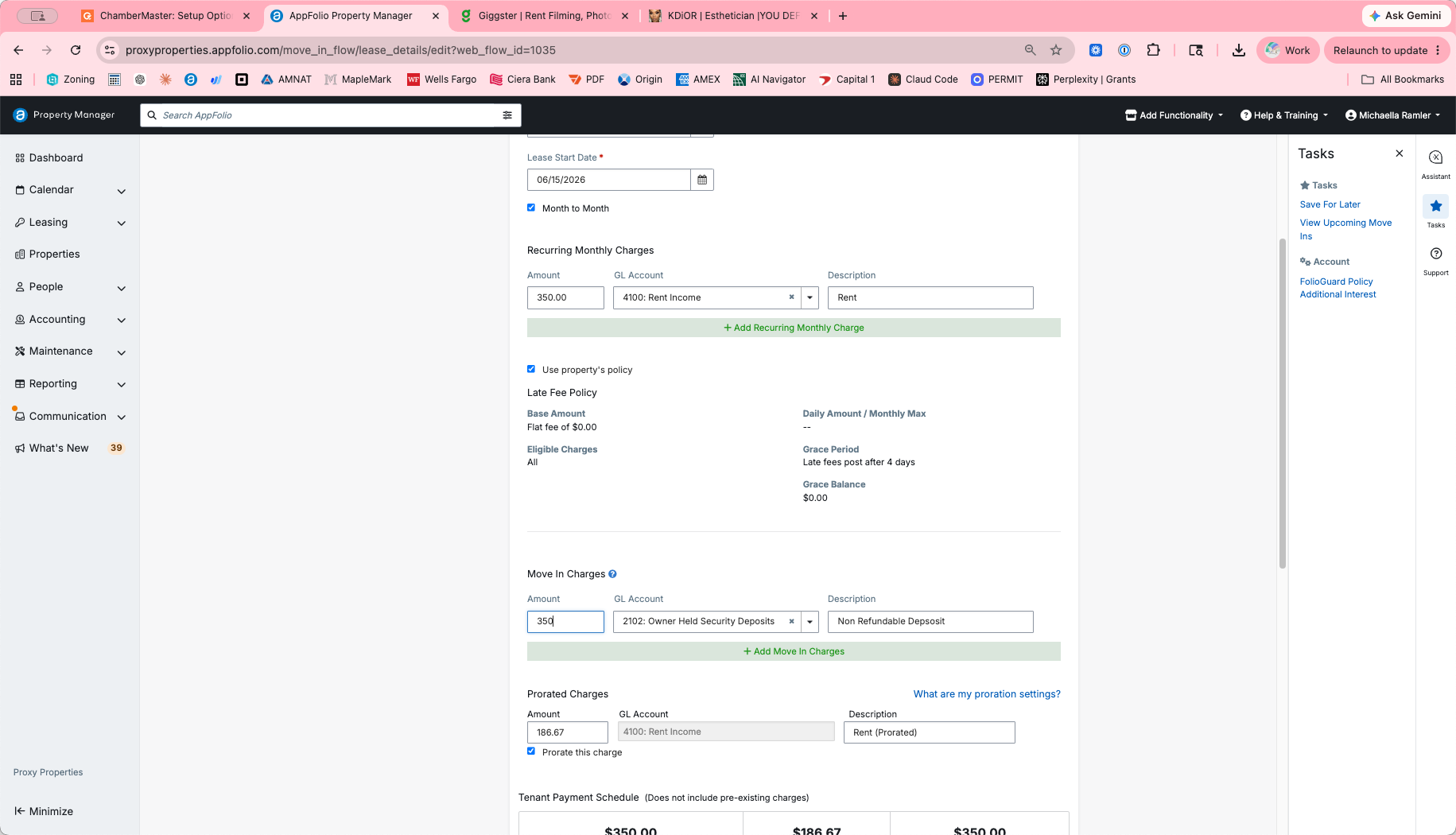 Step #10: Input any applicable one-time fees under the Move In Charges section.