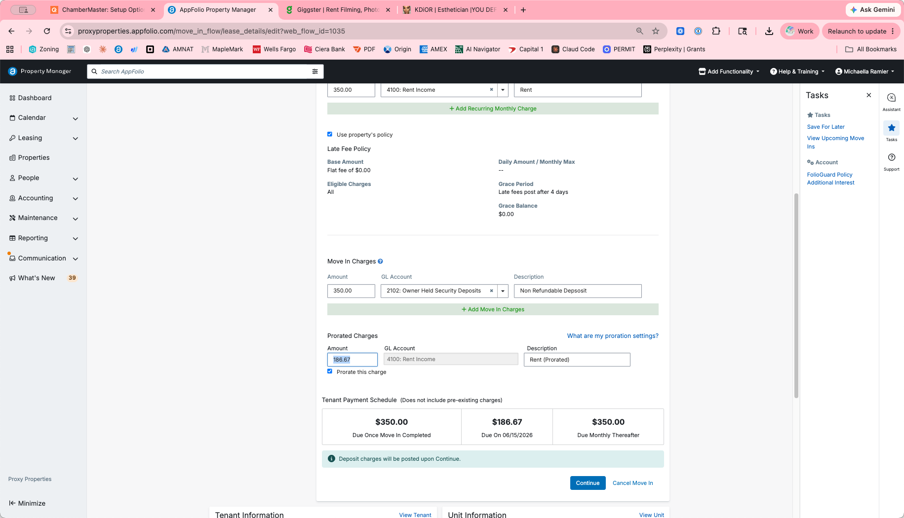Step #12: Verify the automatically calculated prorated rent amount, or click on the value to manually override it.