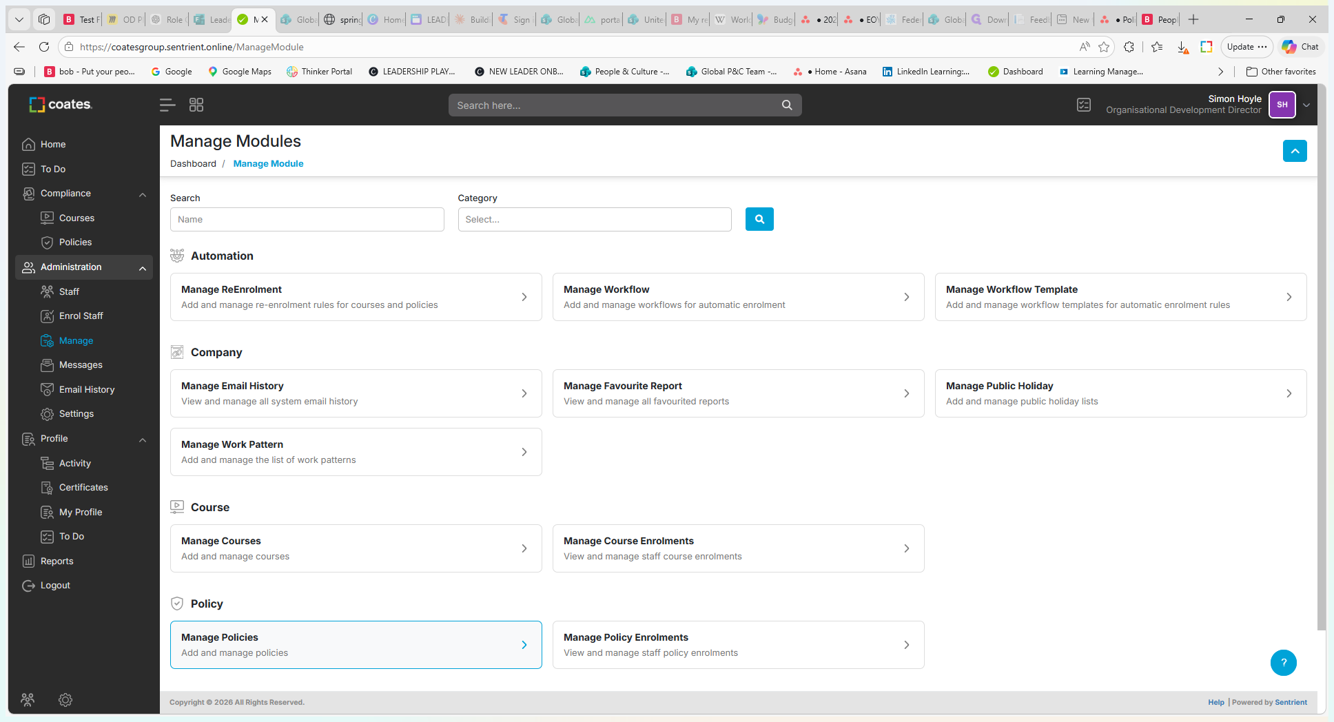 Step #2: Under the Policy section, click Manage Policies to view the central repository of all hosted policies and processes.