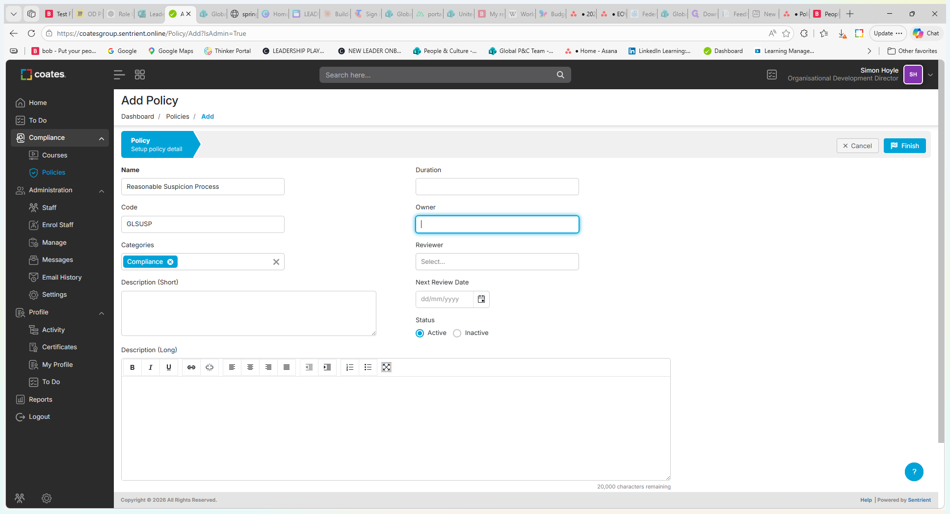 Step #7: Click the Owner field and select the appropriate team member.