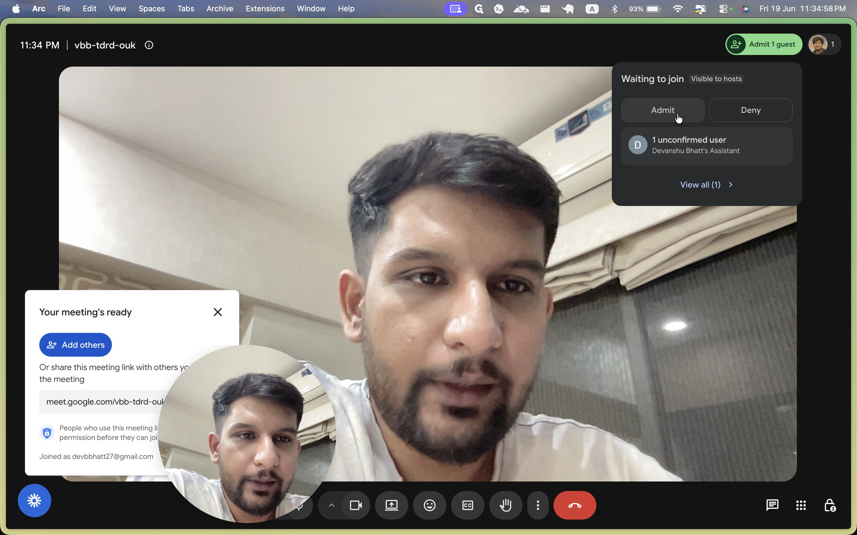 Step #5: Switch to your video conferencing tab and click Admit to allow the assistant into the meeting.