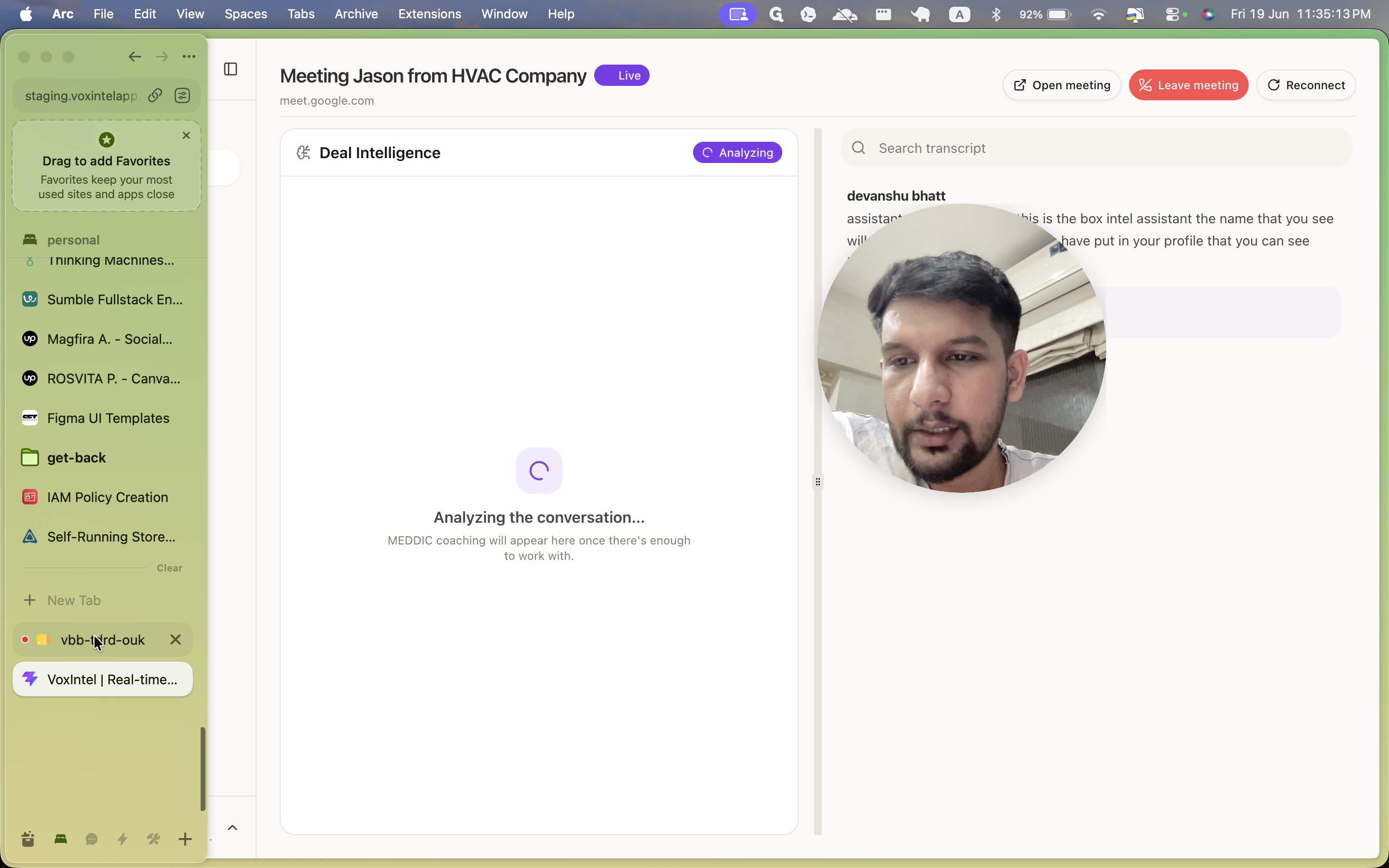 Step #6: Return to the Voxintel dashboard to view the real-time transcript feed on the right side of the screen.