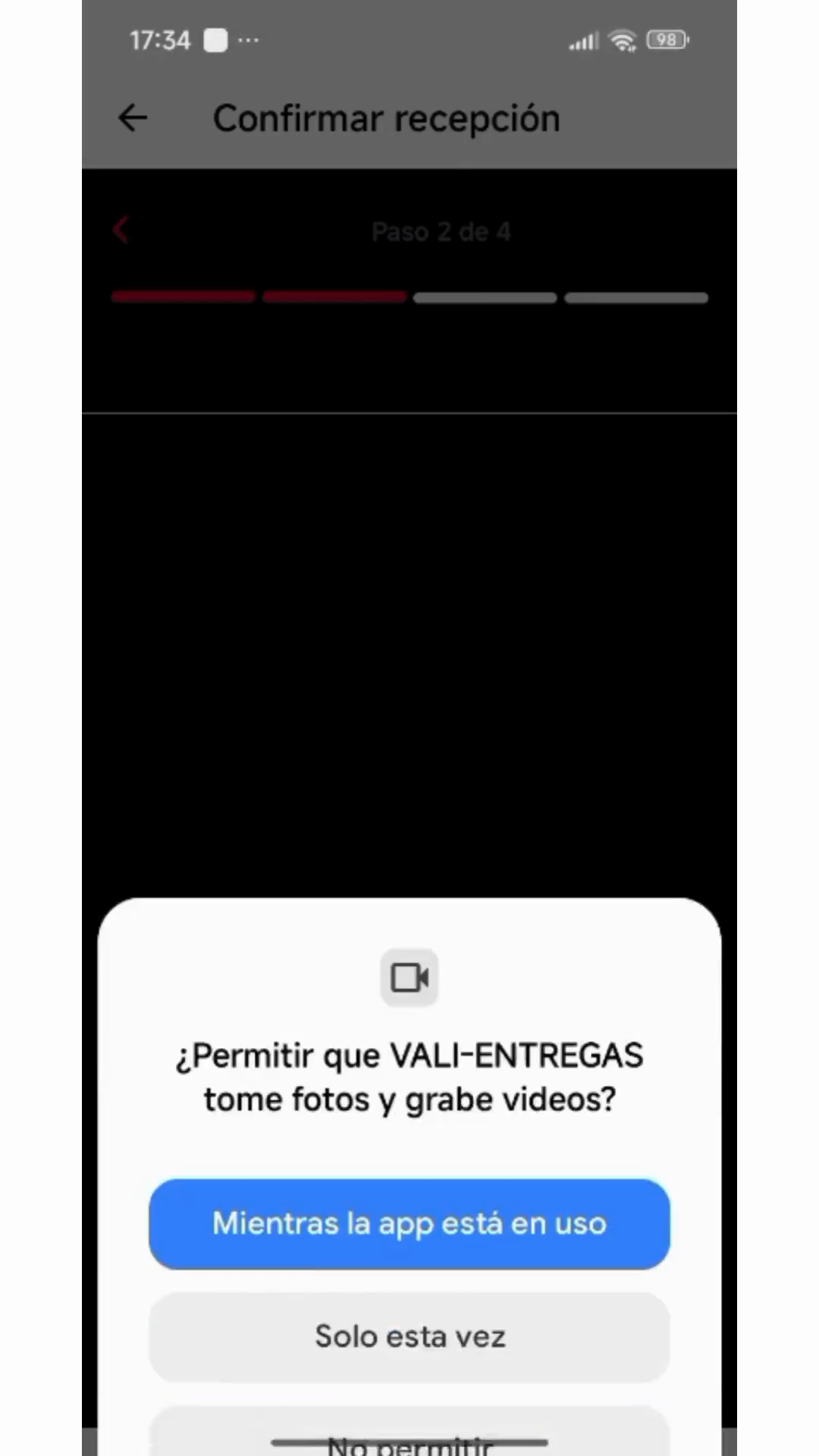 Step #5: Si el sistema solicita permisos, selecciona Mientras la app está en uso para habilitar el uso de tu cámara.