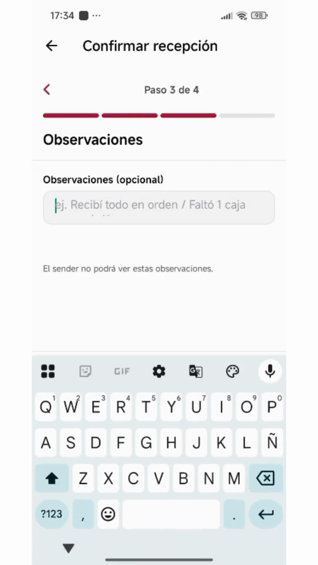 Step #8: Haz clic en el campo Observaciones (opcional).