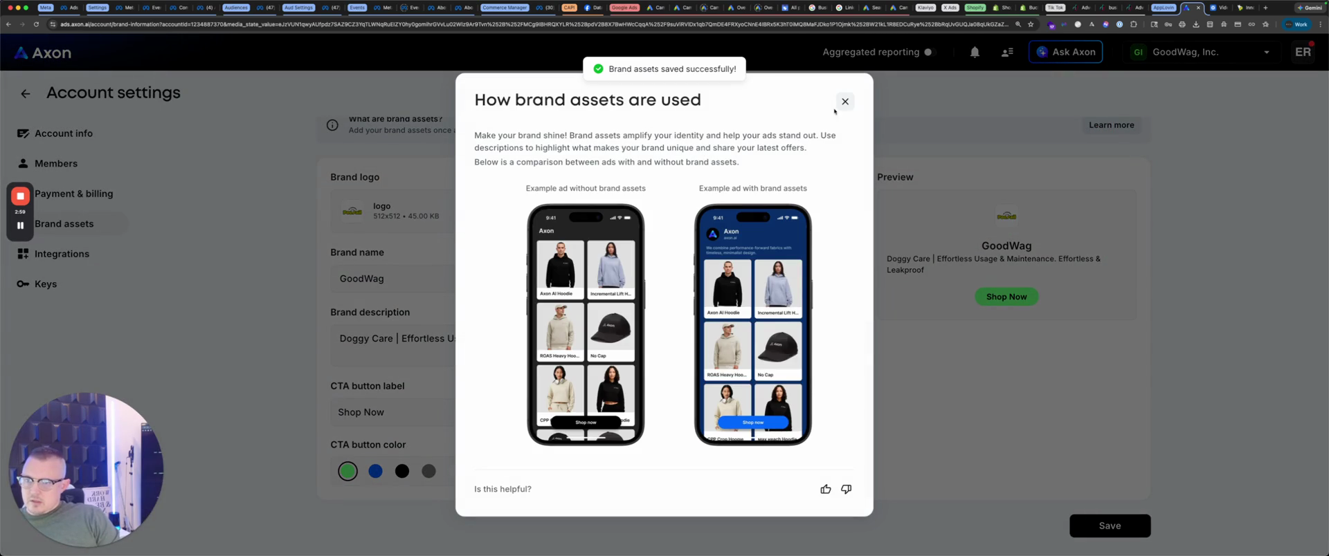 Step #35: Click the close button on the 'How brand assets are used' pop-up.