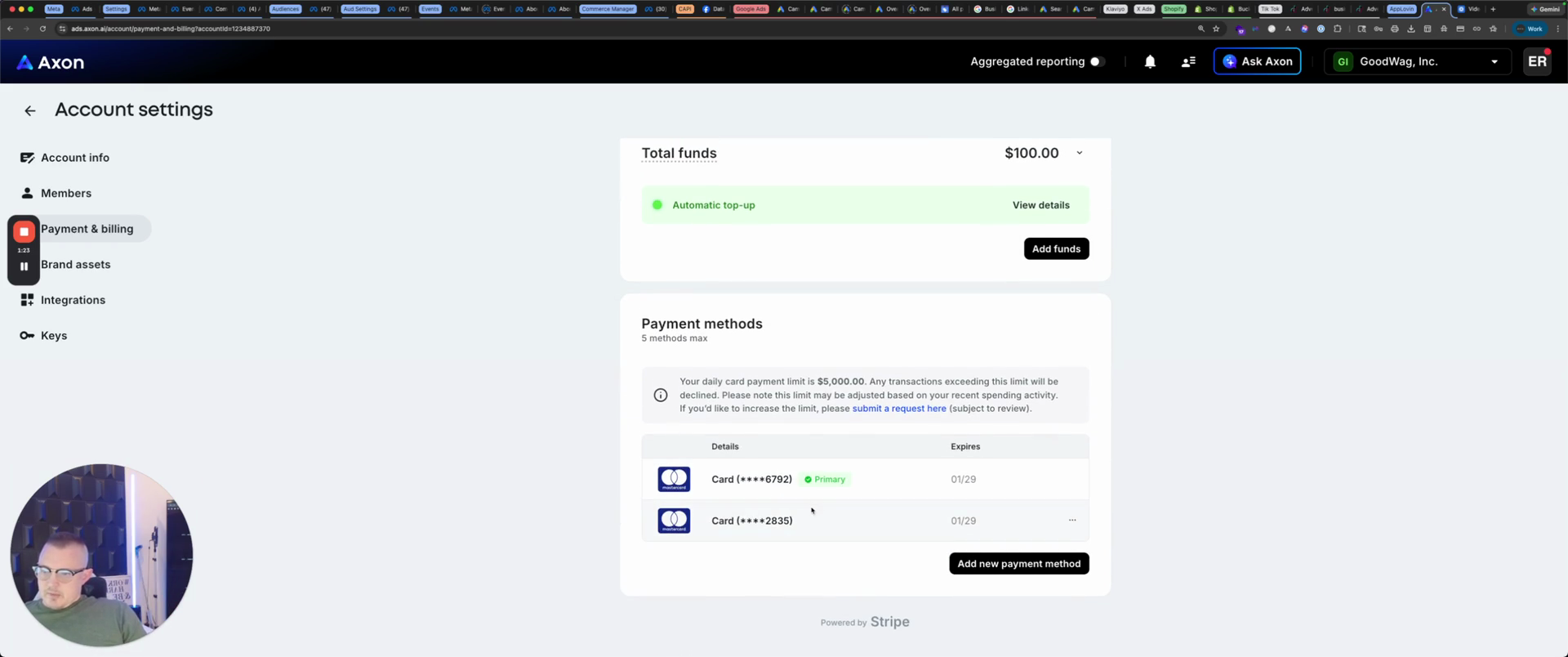Step #21: Click 'Add new payment method' to add a backup card.