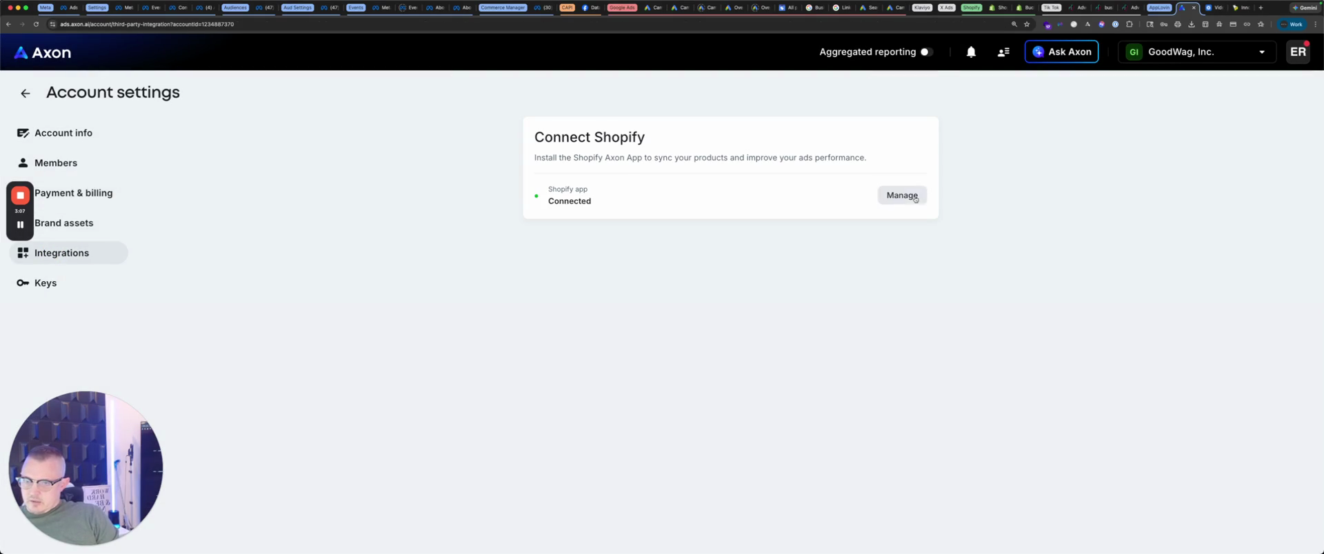 Step #36: Click the Manage button to connect to Shopify.