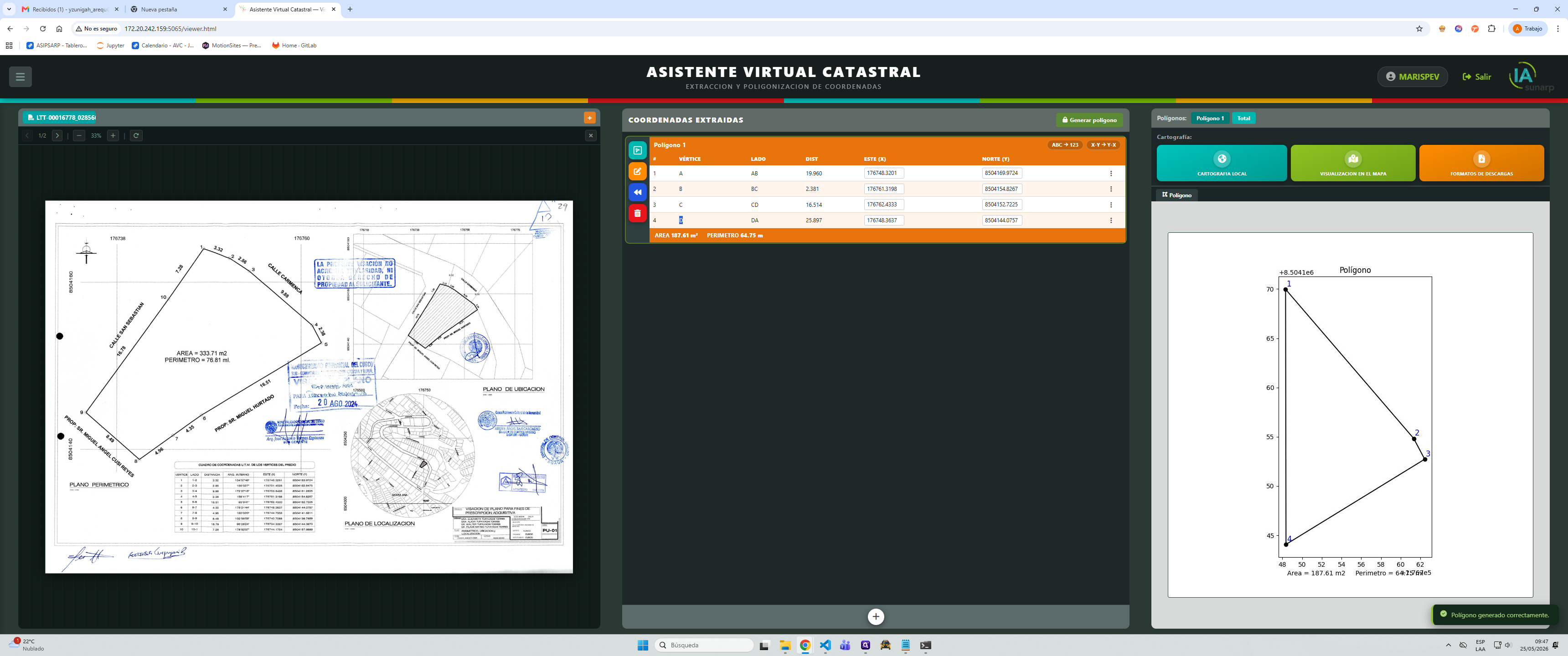 Step #13: Haz clic en Área para visualizar la superficie calculada en el visor de cartografía de la derecha.